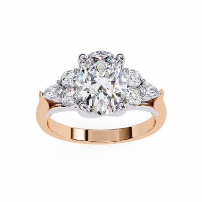 Finora Jewelry – Oval Cut Diamond Five-Stone Ring – Scalloped Shoulder Design – Available in 10K, 14K Gold (White, Rose, Yellow), 925 Silver & Platinum