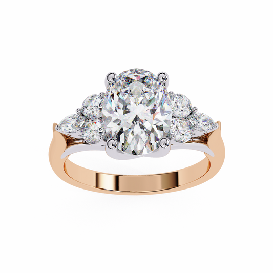 Finora Jewelry – Oval Cut Diamond Five-Stone Ring – Scalloped Shoulder Design – Available in 10K, 14K Gold (White, Rose, Yellow), 925 Silver & Platinum