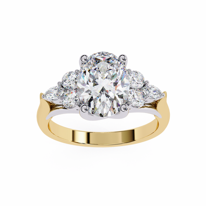 Finora Jewelry – Oval Cut Diamond Five-Stone Ring – Scalloped Shoulder Design – Available in 10K, 14K Gold (White, Rose, Yellow), 925 Silver & Platinum