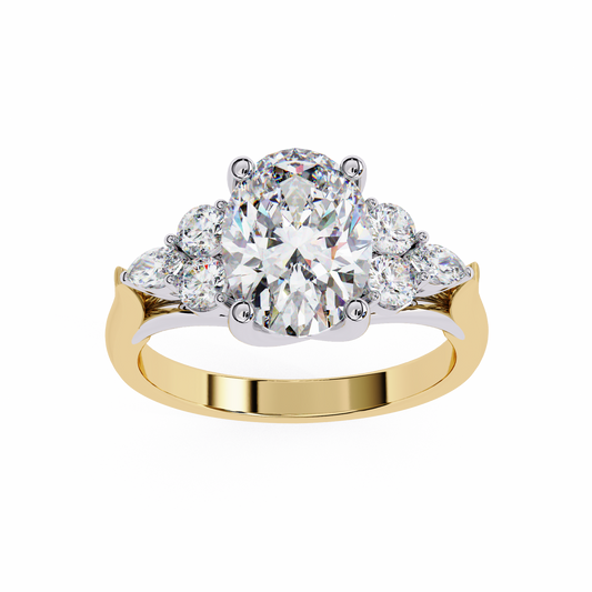 Finora Jewelry – Oval Cut Diamond Five-Stone Ring – Scalloped Shoulder Design – Available in 10K, 14K Gold (White, Rose, Yellow), 925 Silver & Platinum