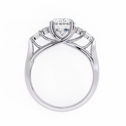 Finora Jewelry – Oval Cut Diamond Five-Stone Ring – Scalloped Shoulder Design – Available in 10K, 14K Gold (White, Rose, Yellow), 925 Silver & Platinum