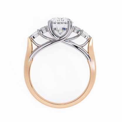 Finora Jewelry – Oval Cut Diamond Five-Stone Ring – Scalloped Shoulder Design – Available in 10K, 14K Gold (White, Rose, Yellow), 925 Silver & Platinum
