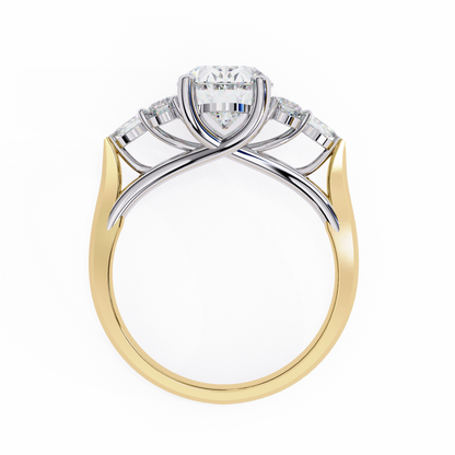 Finora Jewelry – Oval Cut Diamond Five-Stone Ring – Scalloped Shoulder Design – Available in 10K, 14K Gold (White, Rose, Yellow), 925 Silver & Platinum