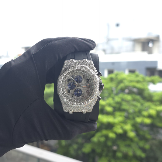 Men’s Iced Out Chronograph Watch | Black Rubber Strap | Luxury Sport Design