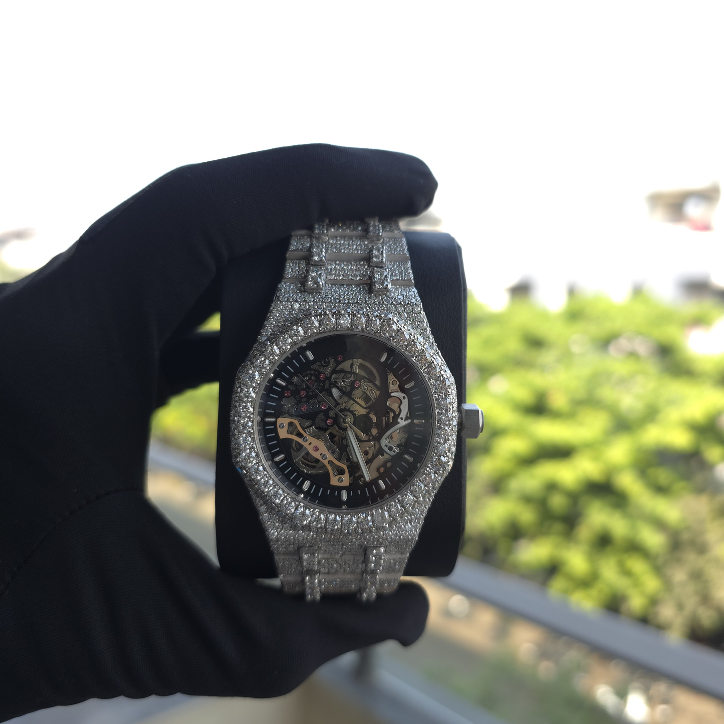 moissanite skeleton watch | 41mm | white | bust down | iceout watch