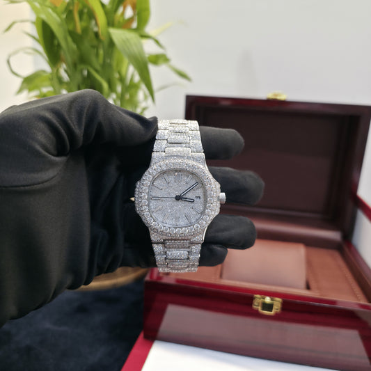 Circle Face Moissanite Watch  White 41MM