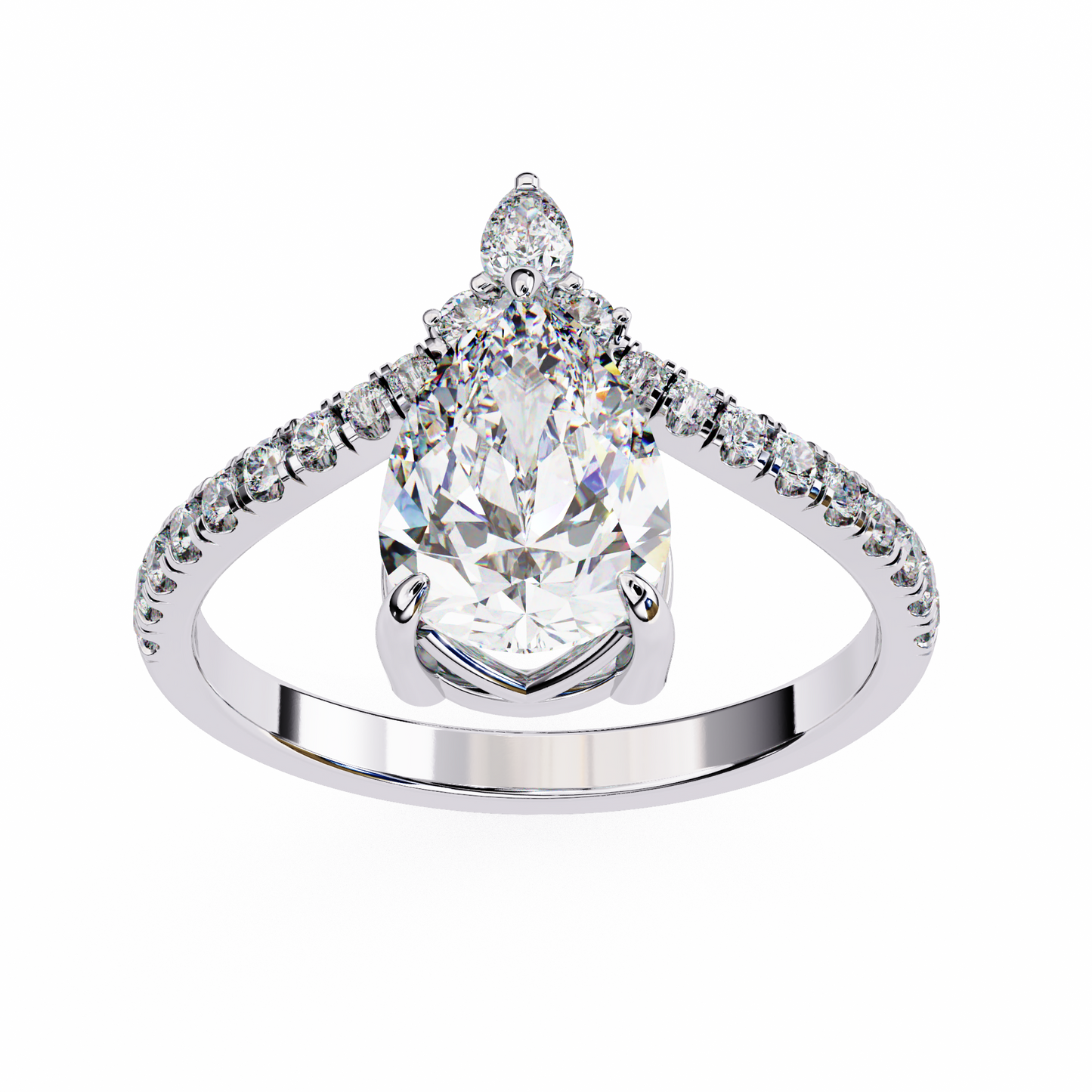 pear cut diamond engagement ring with accent pear & pavé band in 925 silver, 10k/14k gold, or platinum – finora jewelry