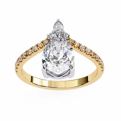 Pear Cut Diamond Engagement Ring with Accent Pear & Pavé Band in 925 Silver, 10K/14K Gold, or Platinum – Finora Jewelry