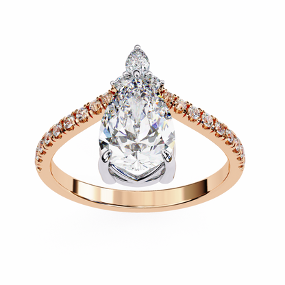 Pear Cut Diamond Engagement Ring with Accent Pear & Pavé Band in 925 Silver, 10K/14K Gold, or Platinum – Finora Jewelry