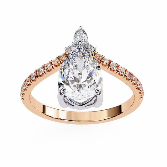 Pear Cut Diamond Engagement Ring with Accent Pear & Pavé Band in 925 Silver, 10K/14K Gold, or Platinum – Finora Jewelry