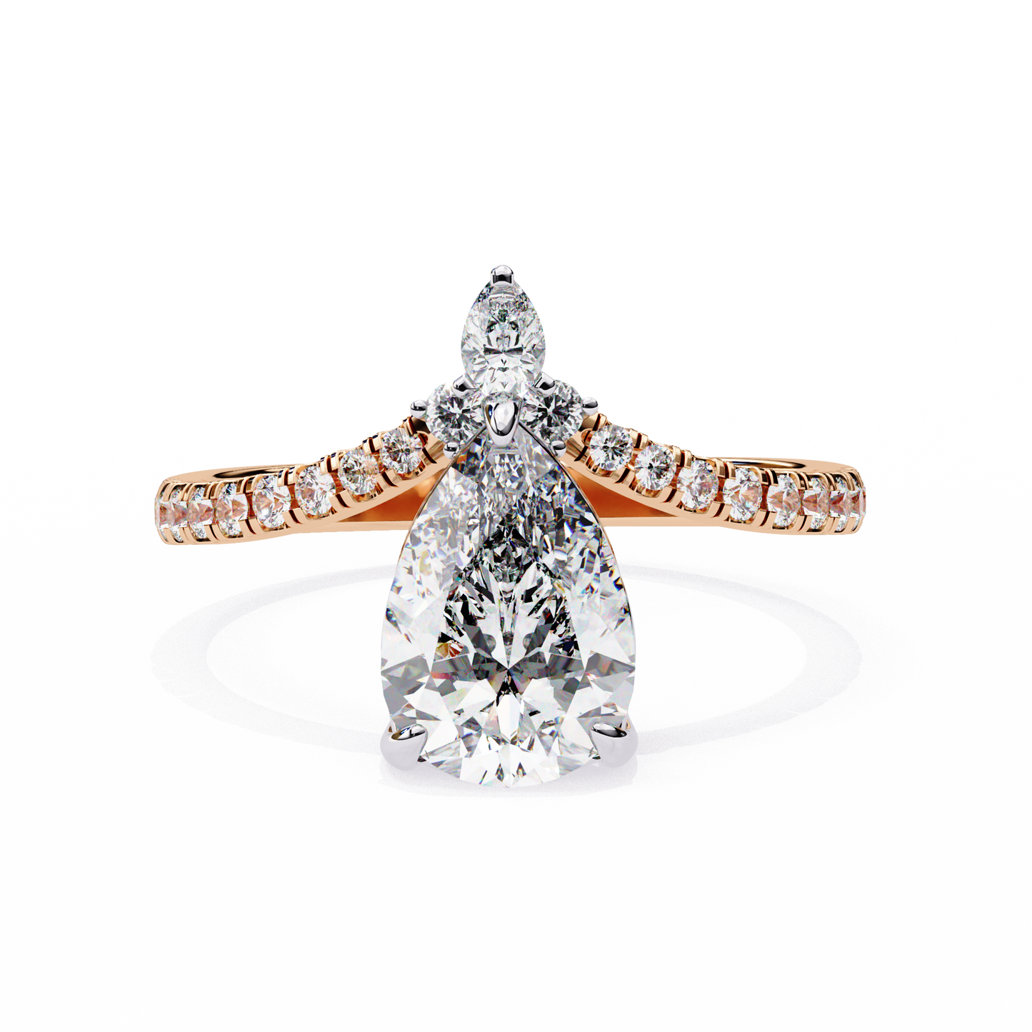 pear cut diamond engagement ring with accent pear & pavé band in 925 silver, 10k/14k gold, or platinum – finora jewelry