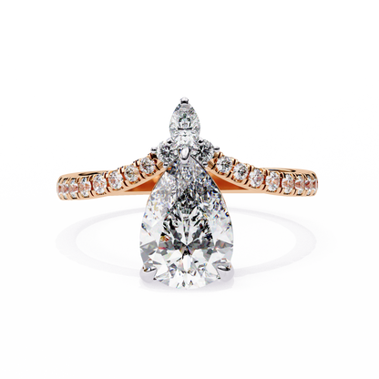 Pear Cut Diamond Engagement Ring with Accent Pear & Pavé Band in 925 Silver, 10K/14K Gold, or Platinum – Finora Jewelry