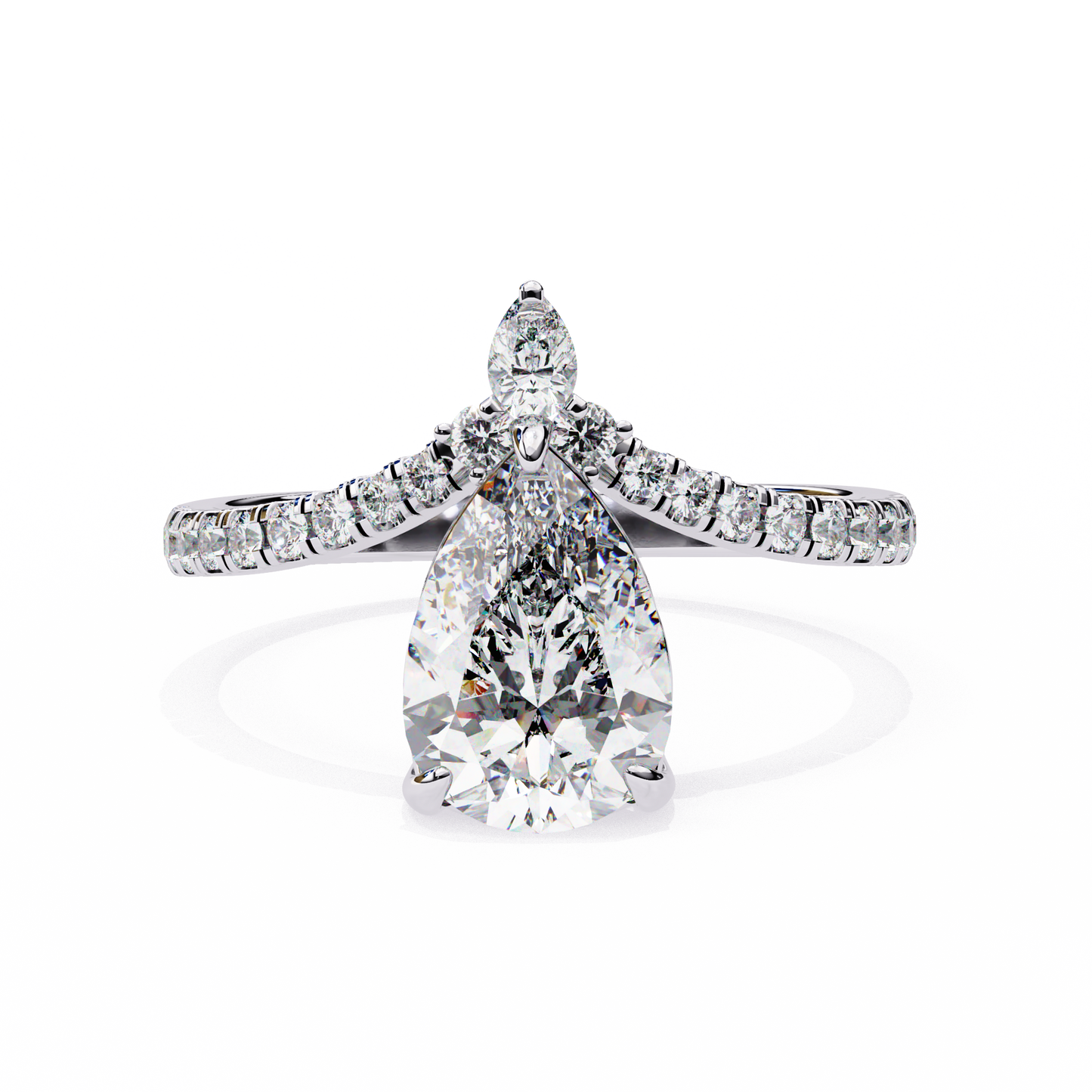 pear cut diamond engagement ring with accent pear & pavé band in 925 silver, 10k/14k gold, or platinum – finora jewelry