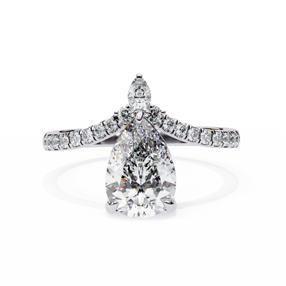 Pear Cut Diamond Engagement Ring with Accent Pear & Pavé Band in 925 Silver, 10K/14K Gold, or Platinum – Finora Jewelry