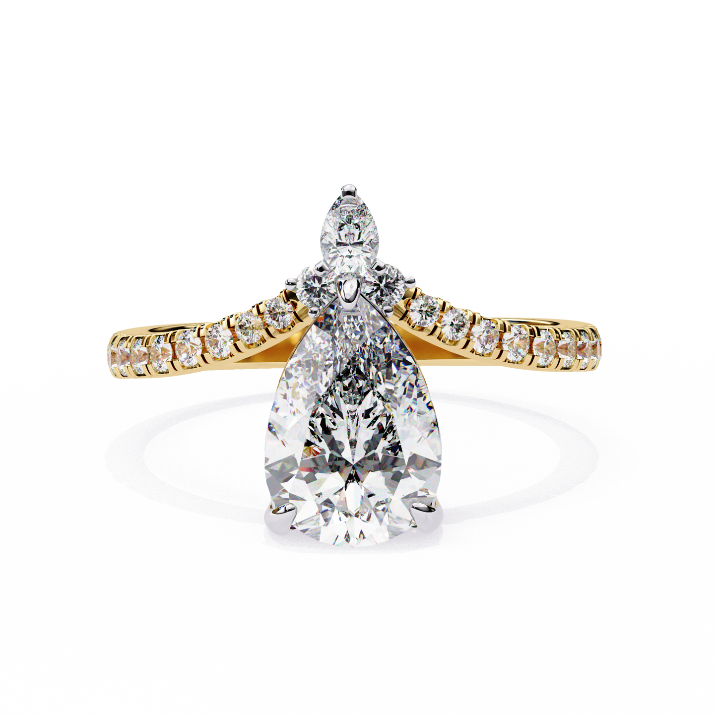 pear cut diamond engagement ring with accent pear & pavé band in 925 silver, 10k/14k gold, or platinum – finora jewelry