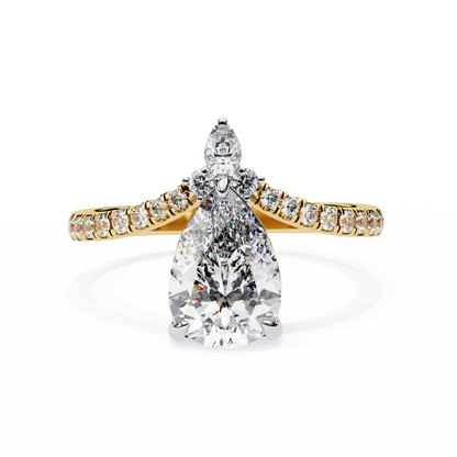 Pear Cut Diamond Engagement Ring with Accent Pear & Pavé Band in 925 Silver, 10K/14K Gold, or Platinum – Finora Jewelry