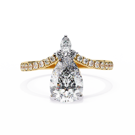 Pear Cut Diamond Engagement Ring with Accent Pear & Pavé Band in 925 Silver, 10K/14K Gold, or Platinum – Finora Jewelry