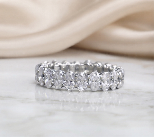 Oval Cut Moissanite Eternity Band Ring | 5×3 MM Colorless VVS | 925 Silver, 10K & 14K Gold