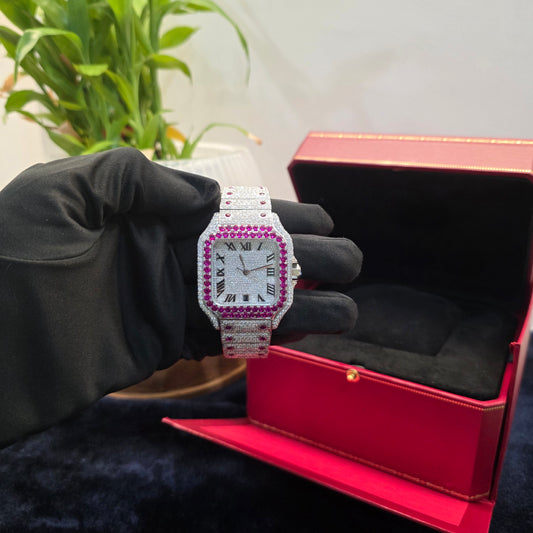White & Pink Iced Out 41mm Watch – Bust Down Watch