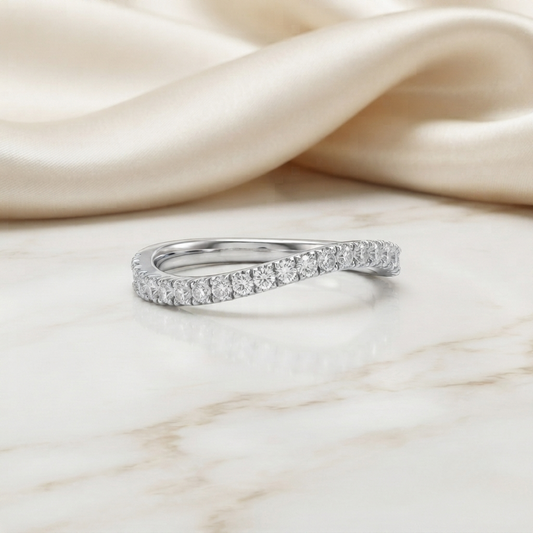 0.38 CT Round Cut Moissanite Twist Band | Colorless VVS Diamond Alternative Wedding Ring | Eternity Band for Women