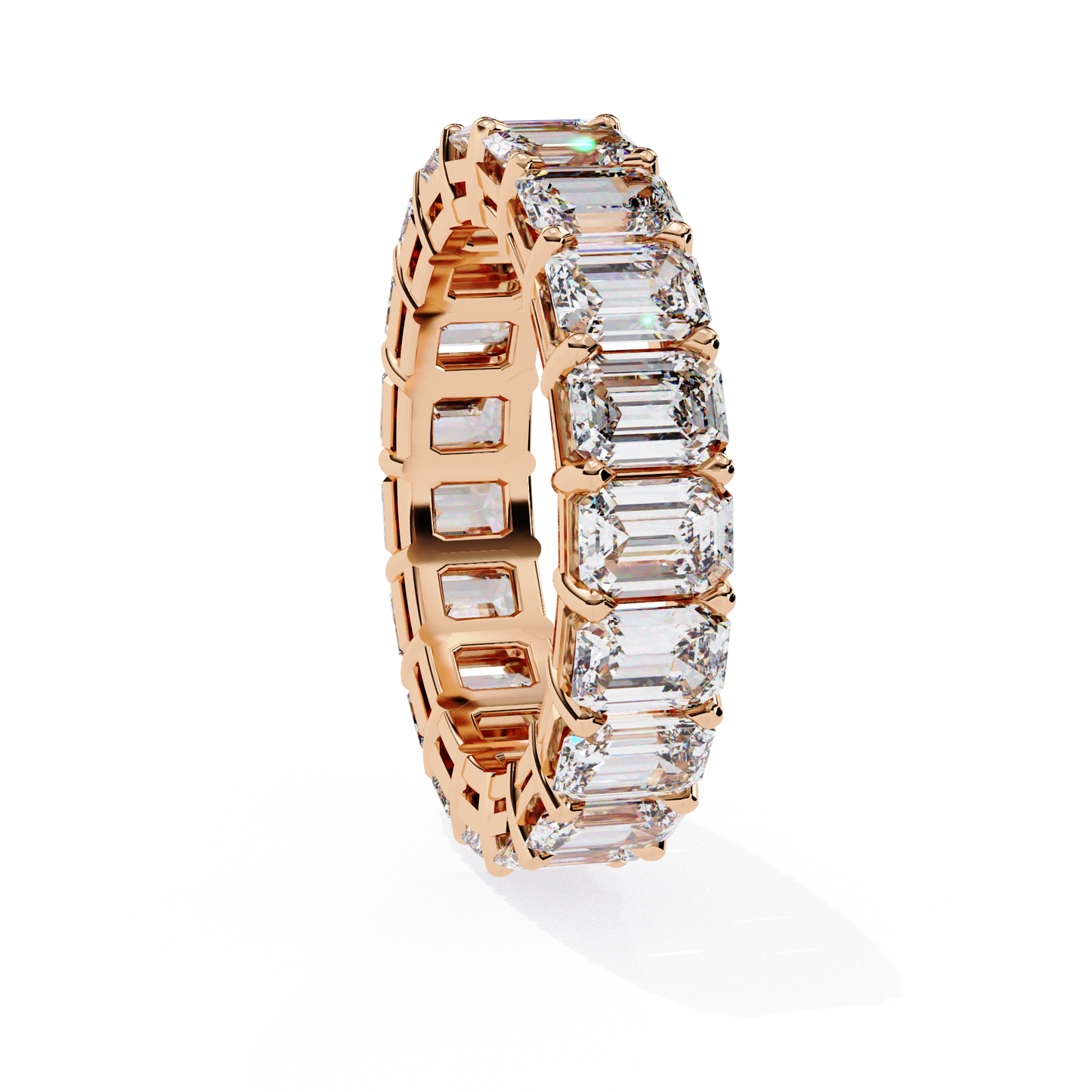 emerald cut diamond eternity wedding band – full circle design in 925 silver, 10k/14k rose, white & yellow gold, or platinum – finora signature sparkle for her