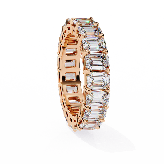 Emerald Cut Diamond Eternity Wedding Band – Full Circle Design in 925 Silver, 10K/14K Rose, White & Yellow Gold, or Platinum – Finora Signature Sparkle for Her