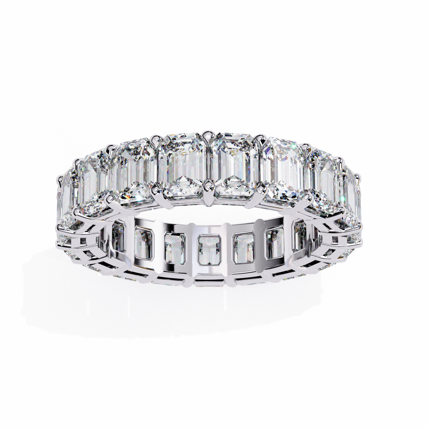 emerald cut diamond eternity wedding band – full circle design in 925 silver, 10k/14k rose, white & yellow gold, or platinum – finora signature sparkle for her