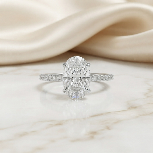 3.51 CT Oval Cut Moissanite Engagement Ring | Colorless VVS Pavé Band | 925 Sterling Silver | Finora Jewelry