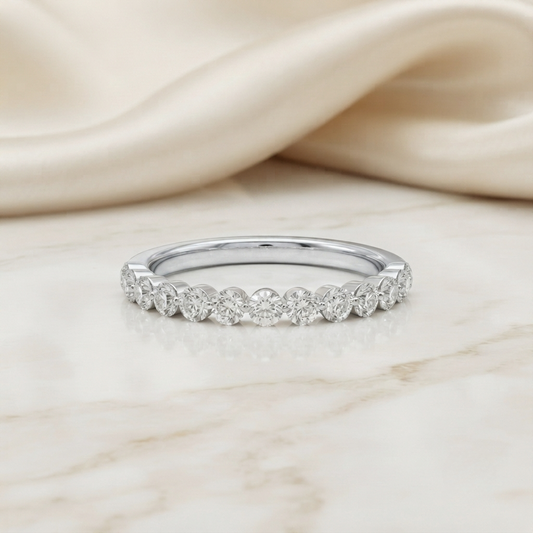 0.62 CT Round Cut Moissanite Half Eternity Band | Colorless VVS Wedding Ring | 925 Sterling Silver | Finora Jewelry