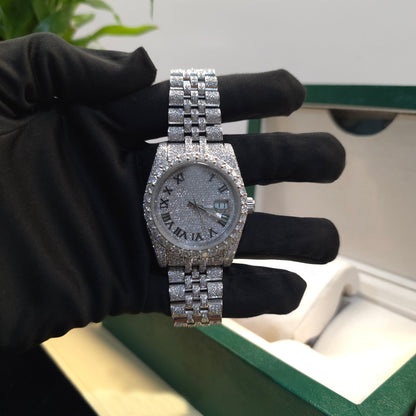 Men’s VVS Moissanite Watch | Jubilee Bracelet | 41MM | Bust Down | Silver