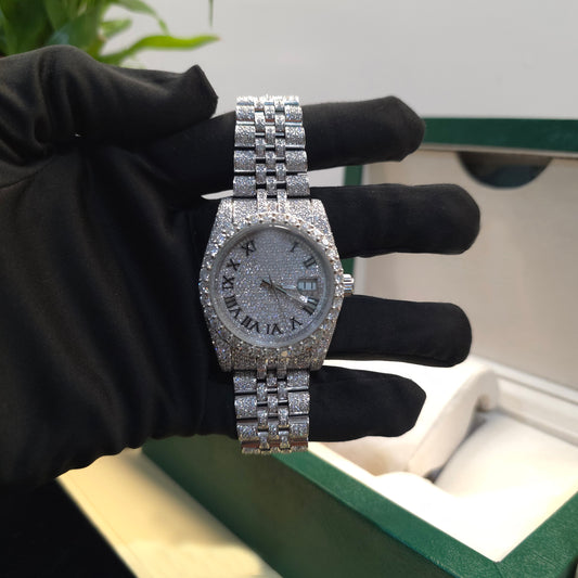 Men’s VVS Moissanite Watch | Jubilee Bracelet | 41MM | Bust Down | Silver