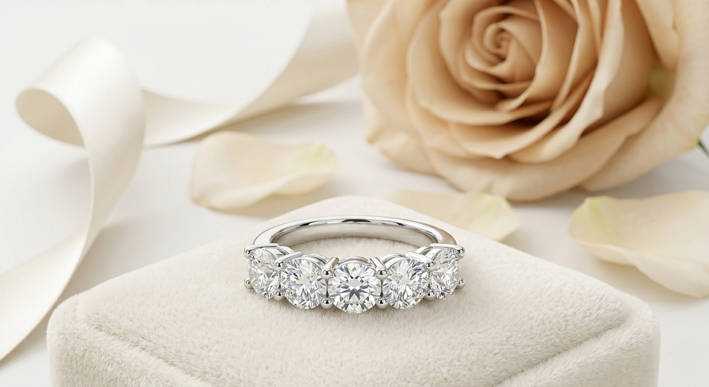 five-stone round brilliant diamond band – classic elegance in 925 sterling silver, 10k/14k gold (rose, white, yellow), or platinum – finora signature design