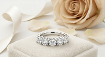 Five-Stone Round Brilliant Diamond Band – Classic Elegance in 925 Sterling Silver, 10K/14K Gold (Rose, White, Yellow), or Platinum – Finora Signature Design