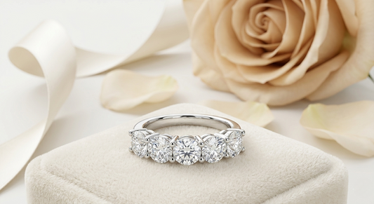 Five-Stone Round Brilliant Diamond Band – Classic Elegance in 925 Sterling Silver, 10K/14K Gold (Rose, White, Yellow), or Platinum – Finora Signature Design