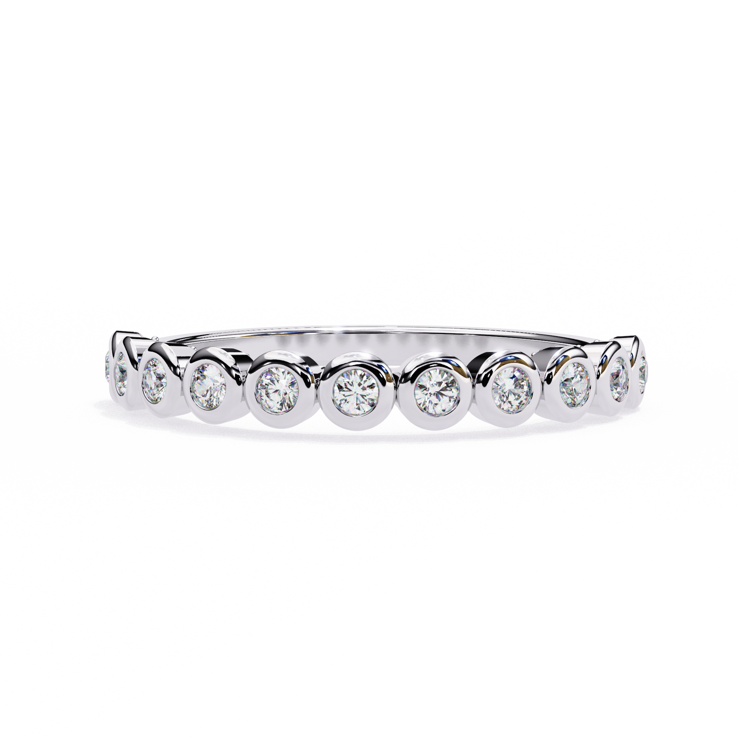 bezel set diamond eternity band – available in 925 silver, 10k/14k gold (rose/white/yellow), & platinum by finora jewelry