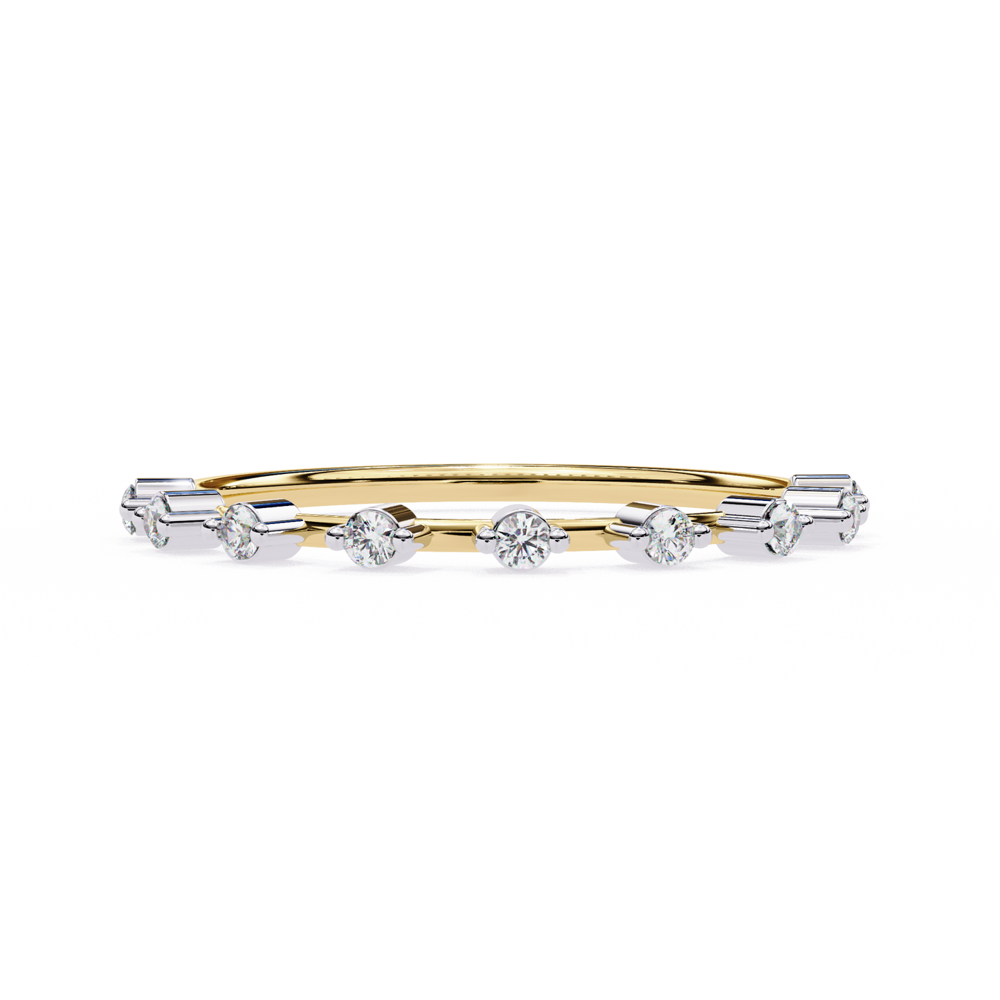 finora jewelry – baguette & round diamond stacking ring in 925 silver, 10k/14k gold (rose/white/yellow), & platinum