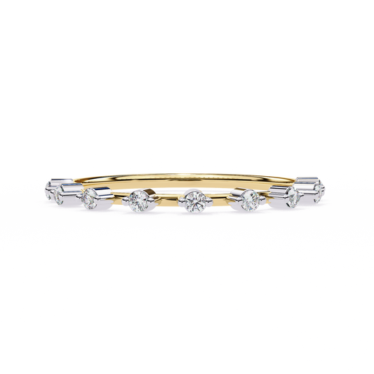Finora Jewelry – Baguette & Round Diamond Stacking Ring in 925 Silver, 10K/14K Gold (Rose/White/Yellow), & Platinum