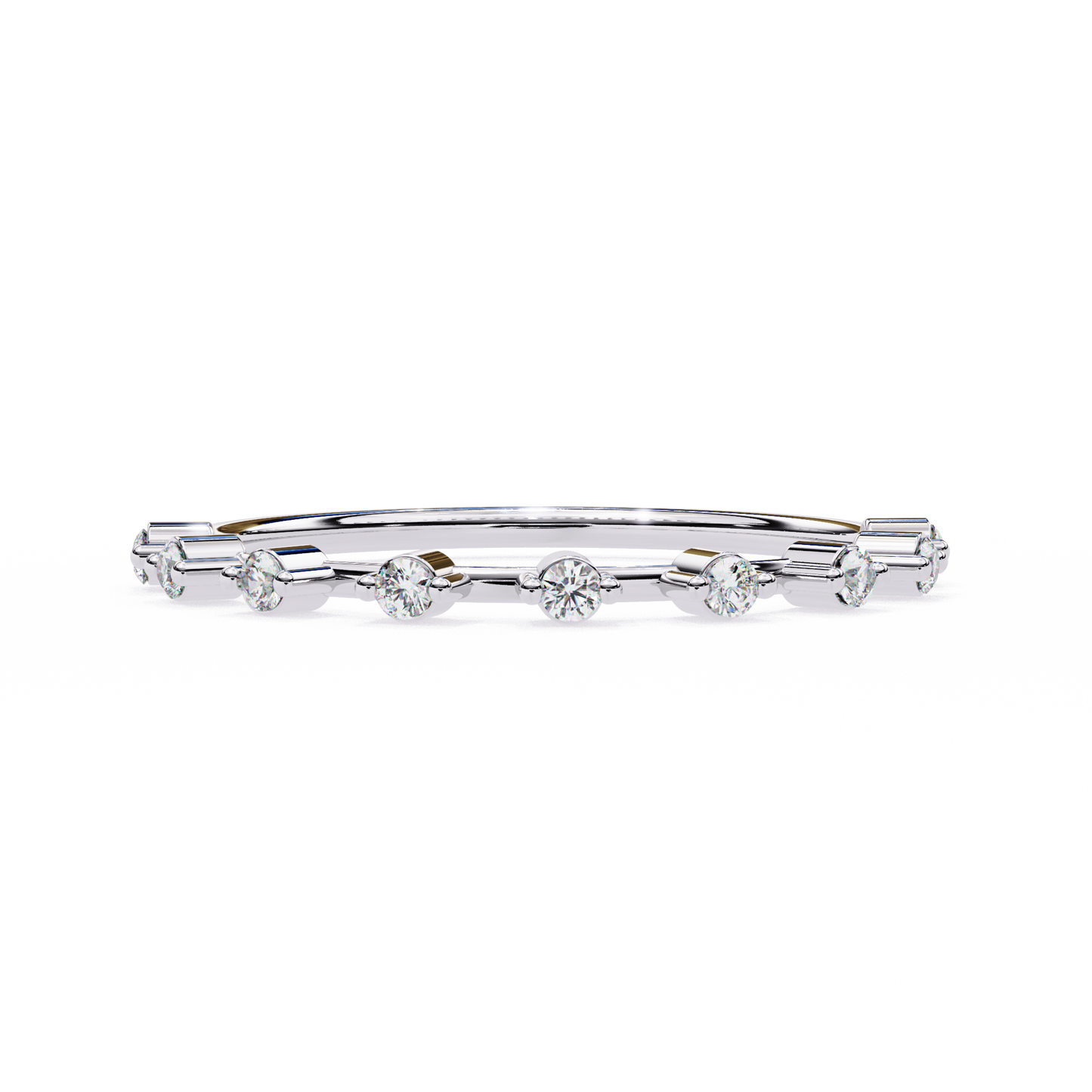 finora jewelry – baguette & round diamond stacking ring in 925 silver, 10k/14k gold (rose/white/yellow), & platinum