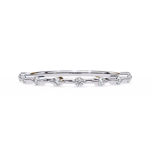 Finora Jewelry – Baguette & Round Diamond Stacking Ring in 925 Silver, 10K/14K Gold (Rose/White/Yellow), & Platinum
