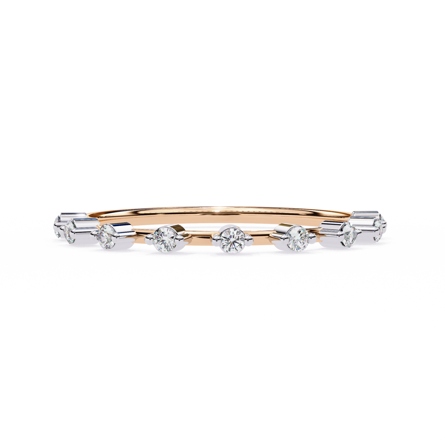 finora jewelry – baguette & round diamond stacking ring in 925 silver, 10k/14k gold (rose/white/yellow), & platinum