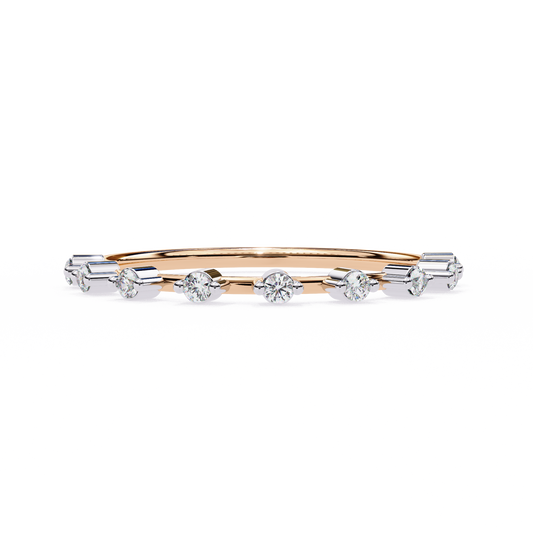 Finora Jewelry – Baguette & Round Diamond Stacking Ring in 925 Silver, 10K/14K Gold (Rose/White/Yellow), & Platinum