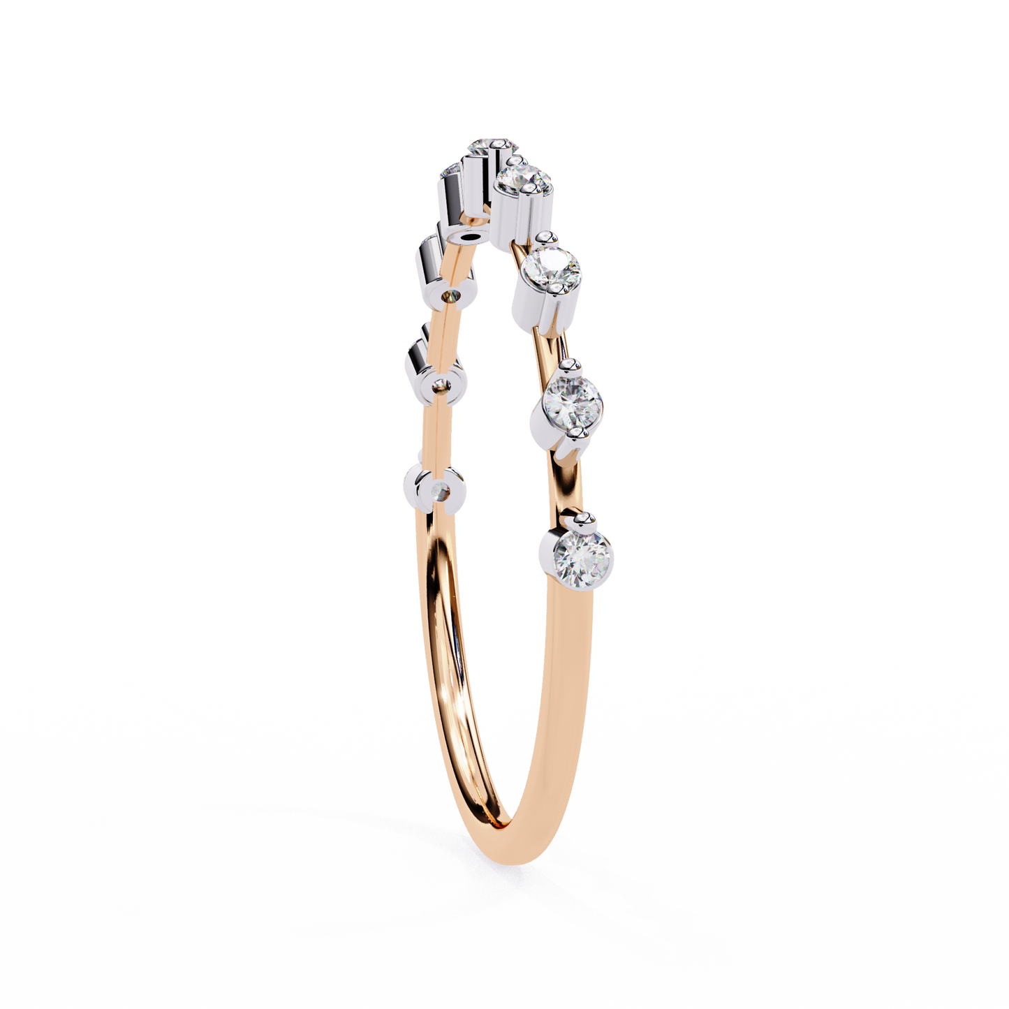 finora jewelry – baguette & round diamond stacking ring in 925 silver, 10k/14k gold (rose/white/yellow), & platinum