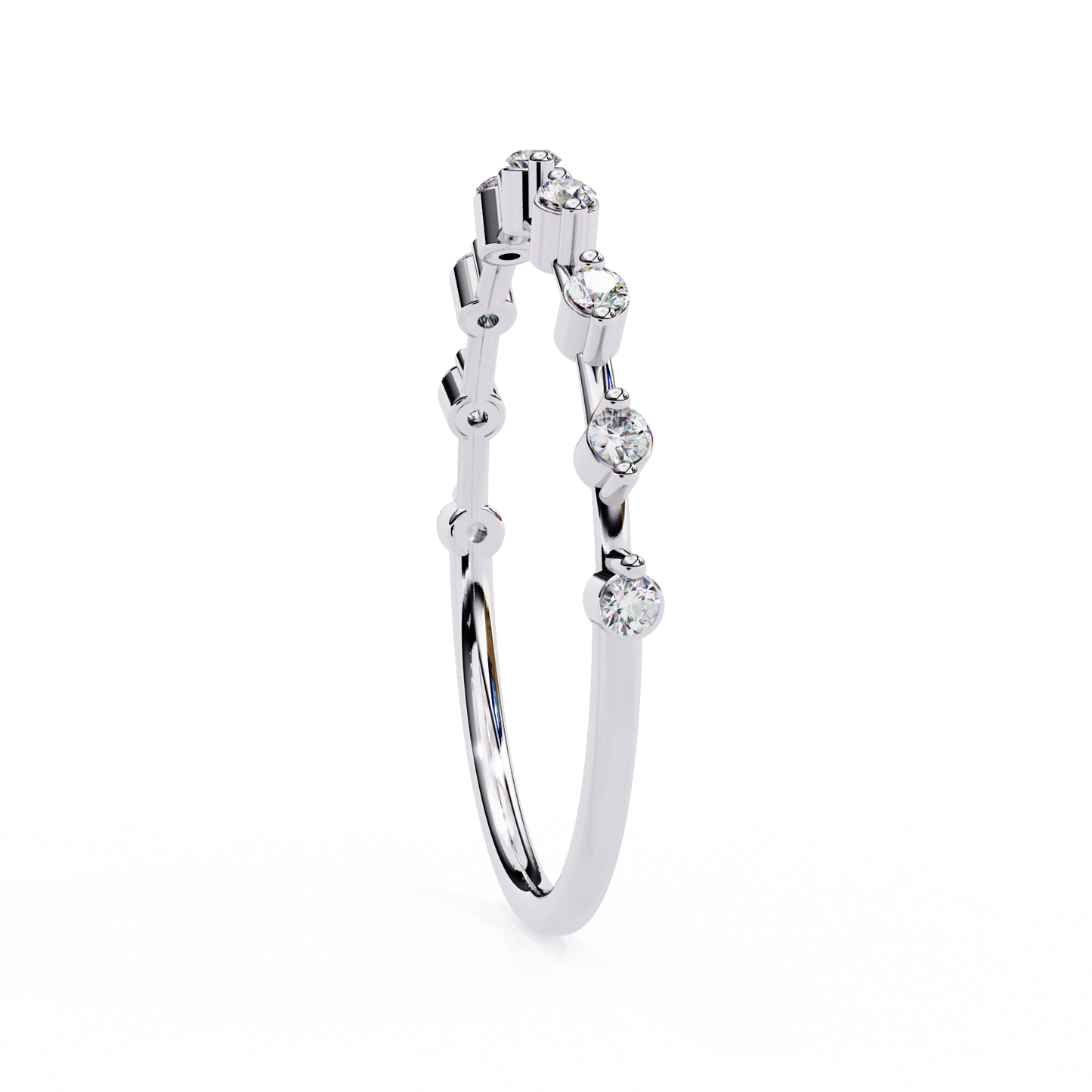 finora jewelry – baguette & round diamond stacking ring in 925 silver, 10k/14k gold (rose/white/yellow), & platinum