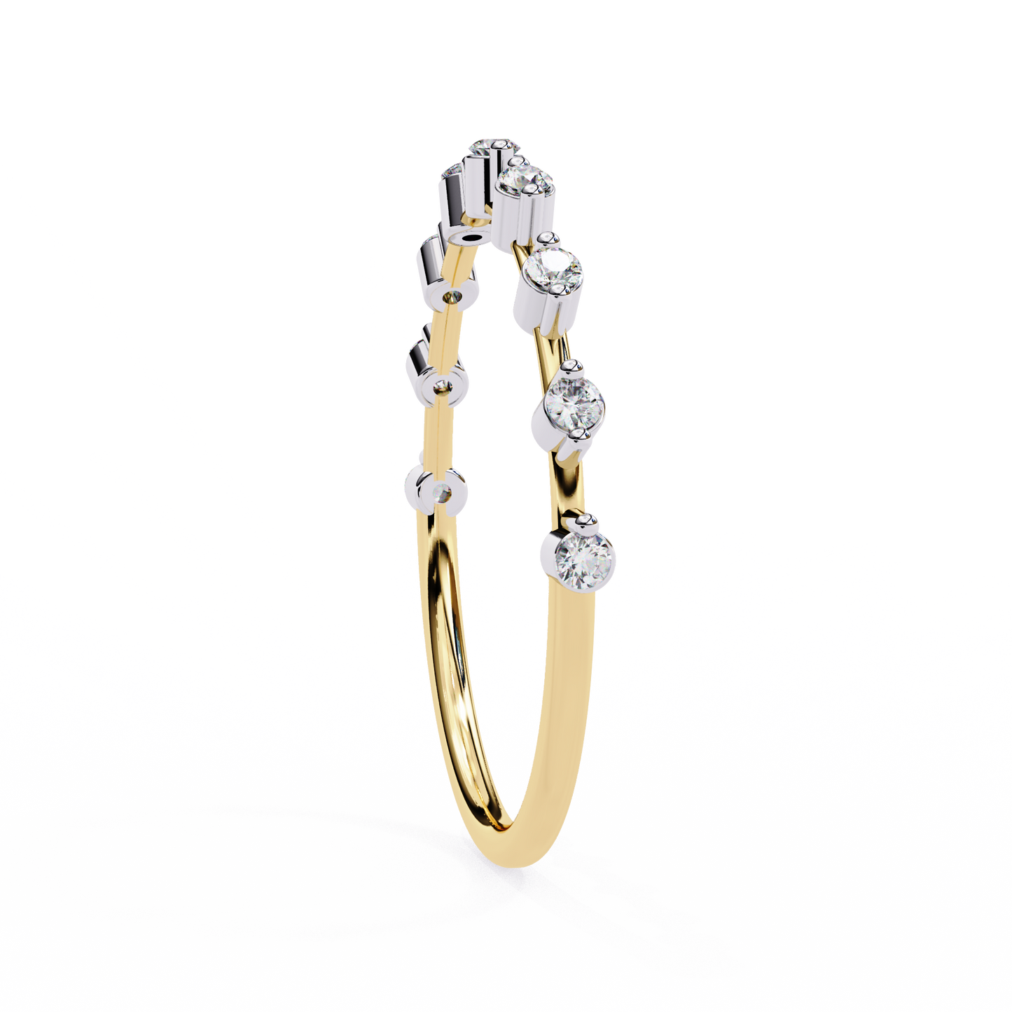 finora jewelry – baguette & round diamond stacking ring in 925 silver, 10k/14k gold (rose/white/yellow), & platinum