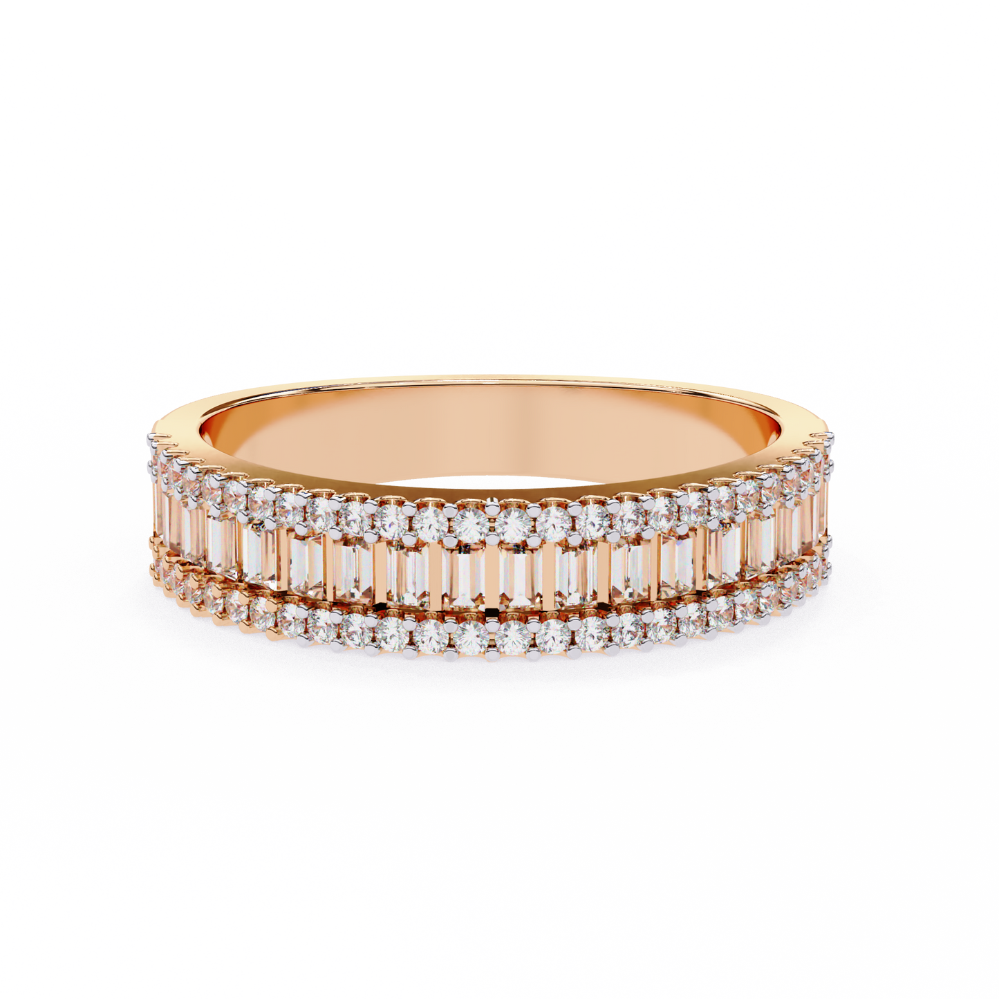 triple row baguette & round diamond wide band ring in 925 silver, 10k/14k gold (rose/white/yellow), & platinum – finora jewelry
