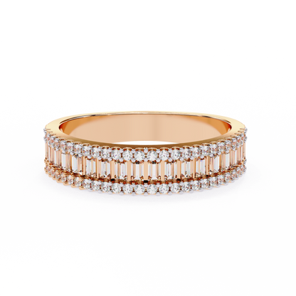 Triple Row Baguette & Round Diamond Wide Band Ring in 925 Silver, 10K/14K Gold (Rose/White/Yellow), & Platinum – Finora Jewelry