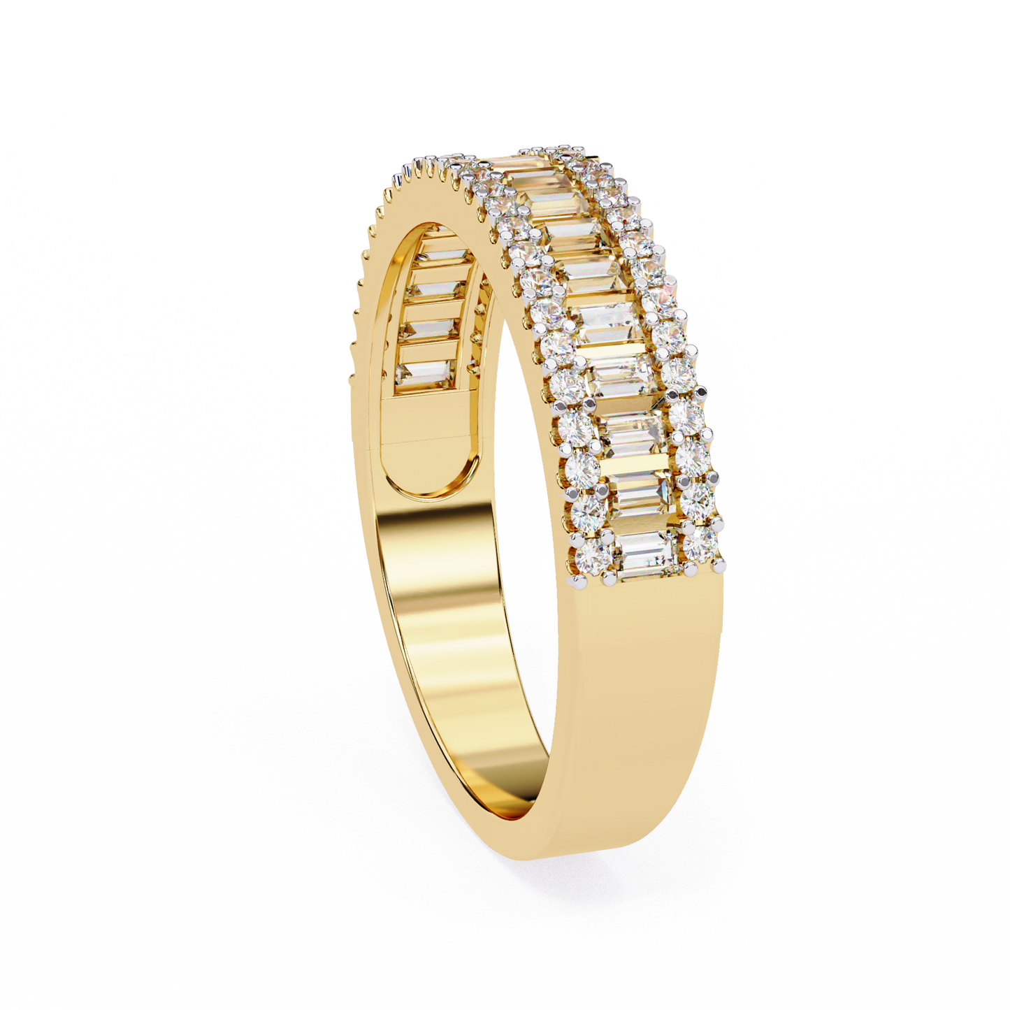 triple row baguette & round diamond wide band ring in 925 silver, 10k/14k gold (rose/white/yellow), & platinum – finora jewelry