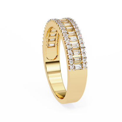 Triple Row Baguette & Round Diamond Wide Band Ring in 925 Silver, 10K/14K Gold (Rose/White/Yellow), & Platinum – Finora Jewelry