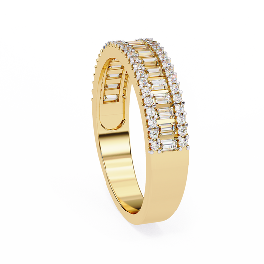Triple Row Baguette & Round Diamond Wide Band Ring in 925 Silver, 10K/14K Gold (Rose/White/Yellow), & Platinum – Finora Jewelry