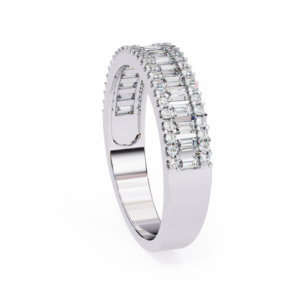 Triple Row Baguette & Round Diamond Wide Band Ring in 925 Silver, 10K/14K Gold (Rose/White/Yellow), & Platinum – Finora Jewelry
